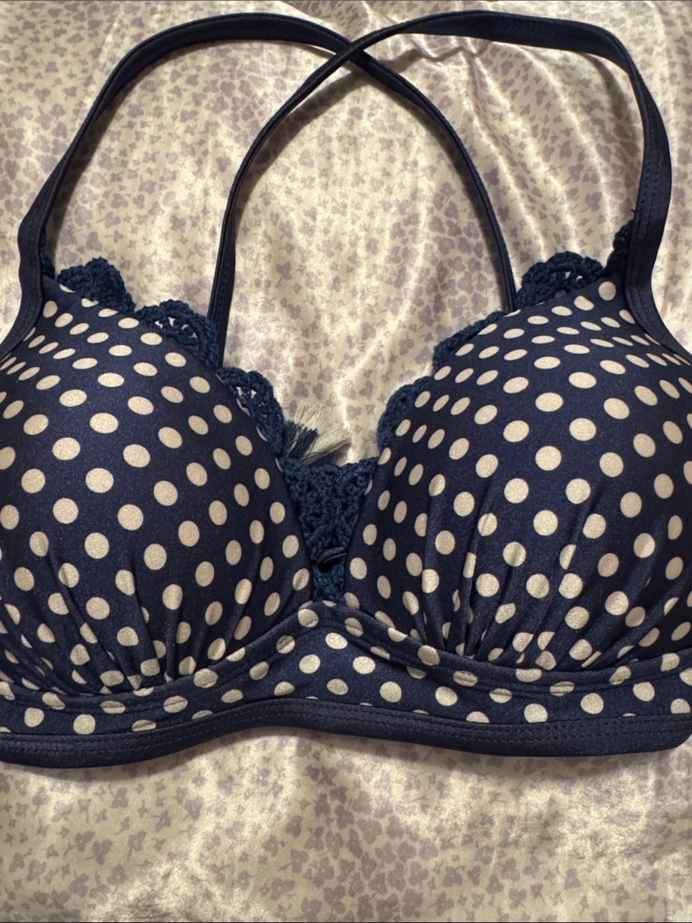 Time & Tru Polka Dot Push-Up Swim Top with Lace Trim
